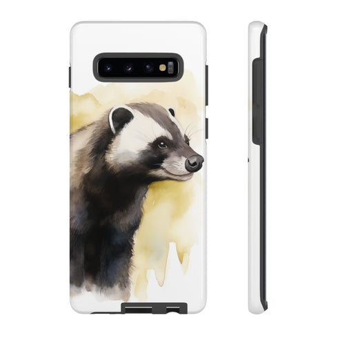 Badger on a Yellow Background - Impact Resistant Phone Case Samsung Galaxy S10 Plus Glossy